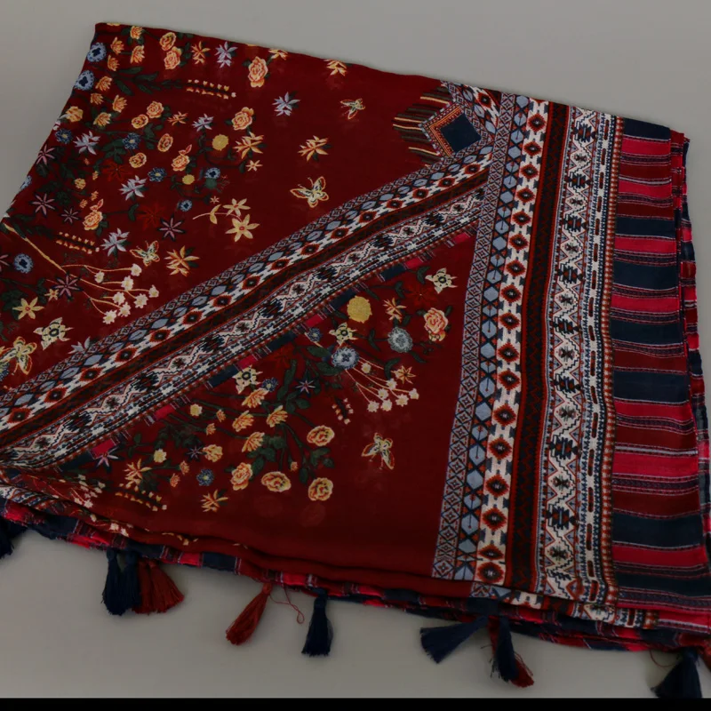 Богемный этнический стиль цветочный принт вискоза хлопок шали кисточки цветы