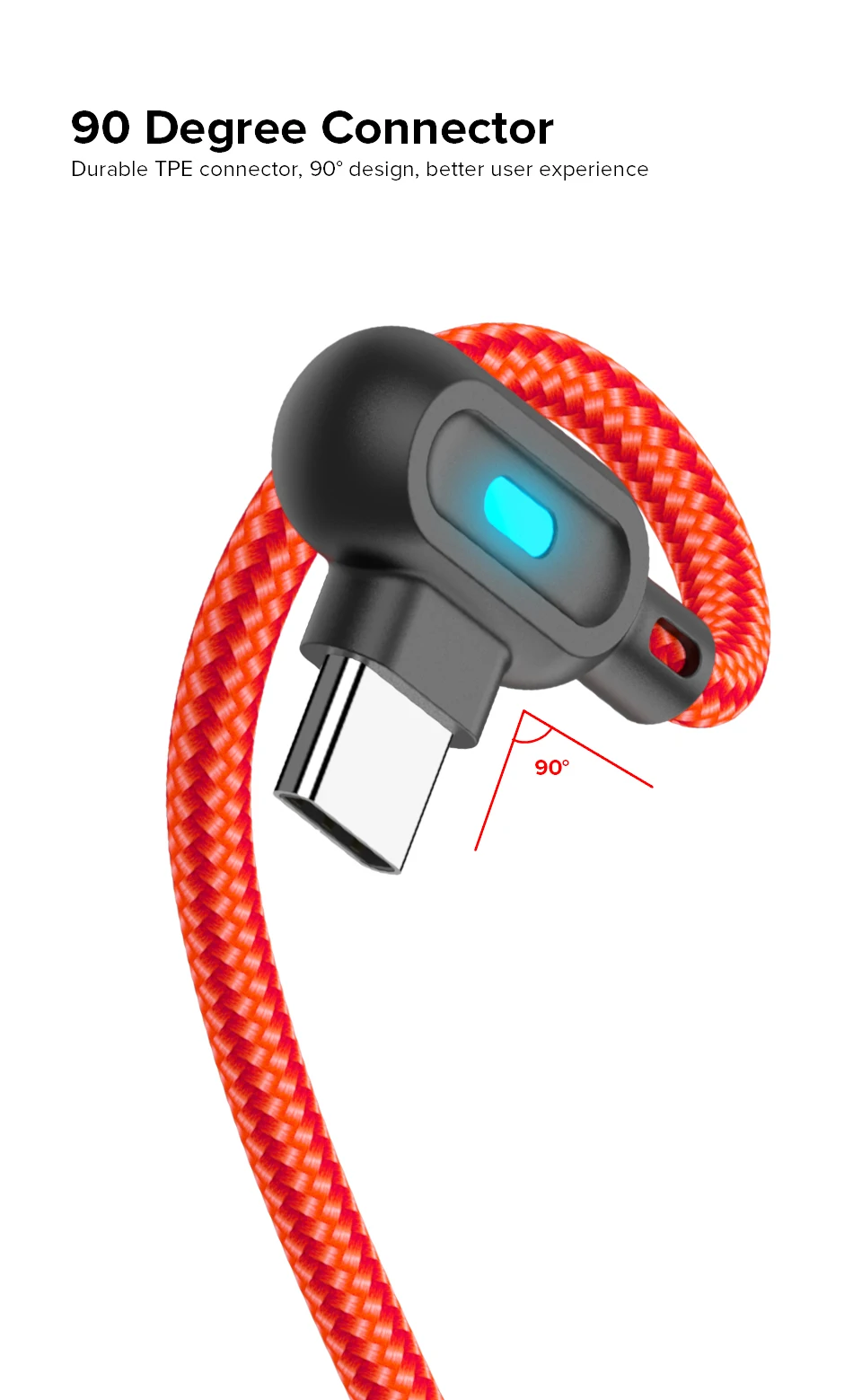 Venroii кабель usb type C 1 м светодиодный кабель для быстрой зарядки и синхронизации данных для samsung huawei Xiaomi 90 градусов Android мобильный телефон игры Kable