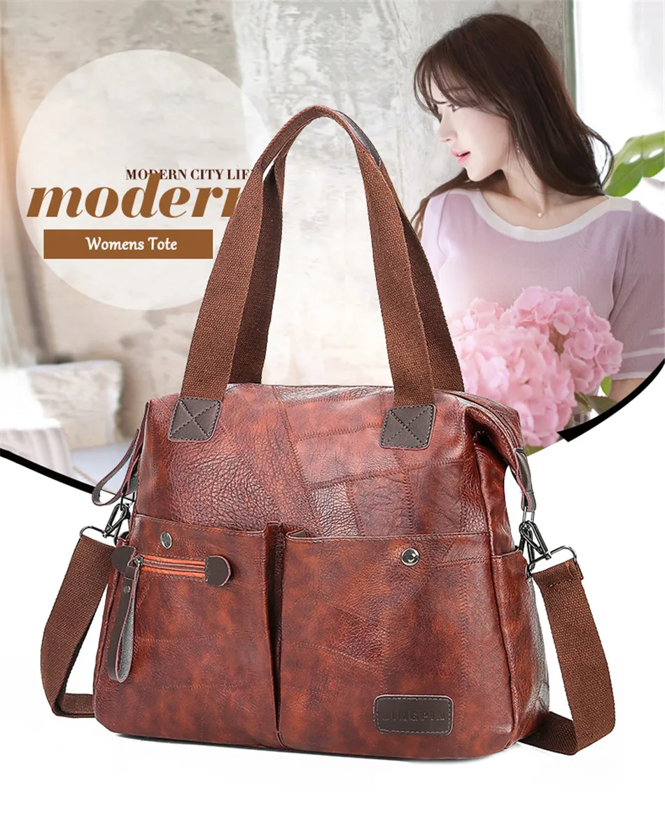 Multi-pocket Casual Large Capacity Women Tote Shoulder Bag PU Leather Ladies Handbag Messenger Bag Soft Shopping Crossbody Bag
