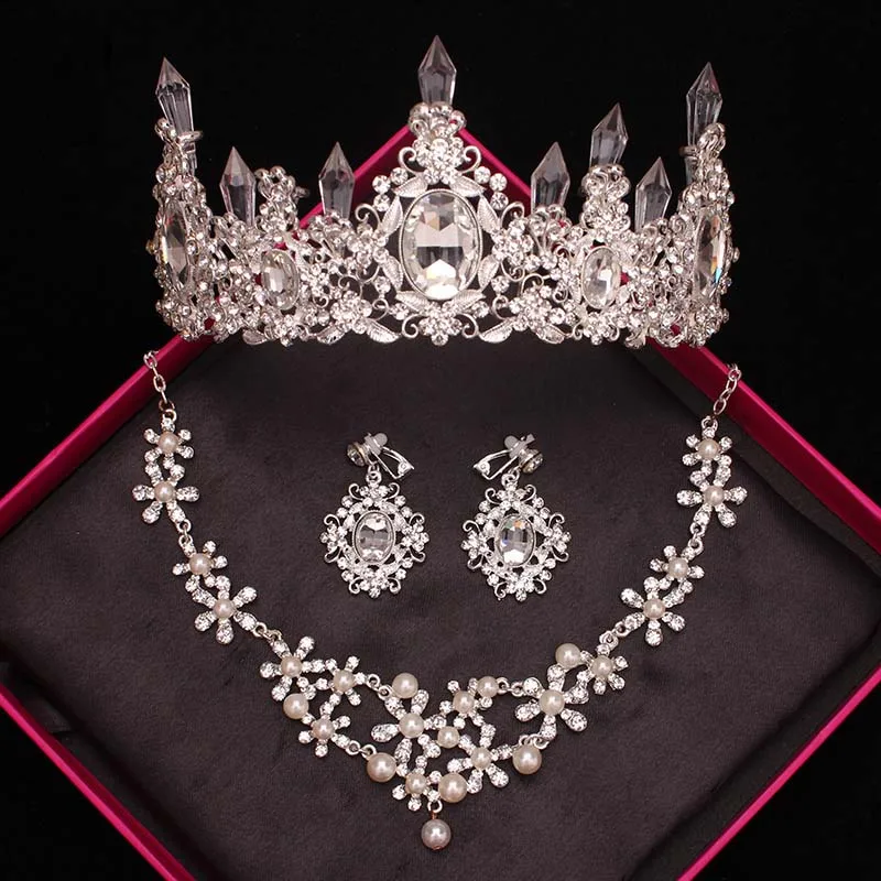 Женский Свадебный комплект украшений набор из колье и сережек с кристаллами