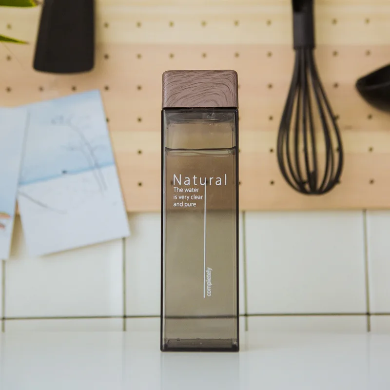 wood cover-natura Soffe 450 мл фруктовая бутылка для заварки воды без бисфенола пластиковая квадратная прозрачная термостойкая Корейская Стильная Спортивная бутылка для питья - Цвет: wood cover-natura