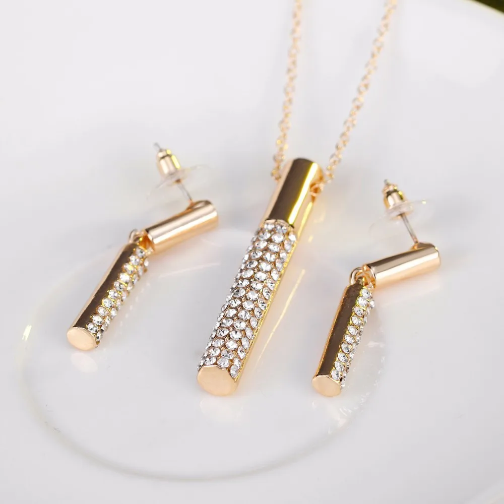 Модные Золотой цилиндрические Геометрия горный хрусталь Цепочки и ожерелья