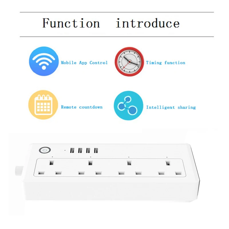 Smart Wifi Power Strip Surge Protector Extension Socket 3AC UK/US/EU Outlet 4 USB Port Voice Control for Alexa Google Home Timer |