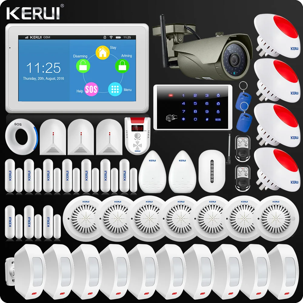 KERUI 7 дюймов TFT дисплей сенсорный экран аварийная сигнализация wifi GSM домашняя