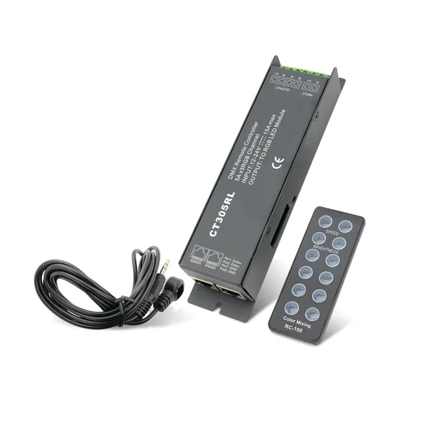 

CT305RL; 5A*3ch 180~360W 12-24VDC RJ45 DIP Switch Constant Voltage DMX Decoder