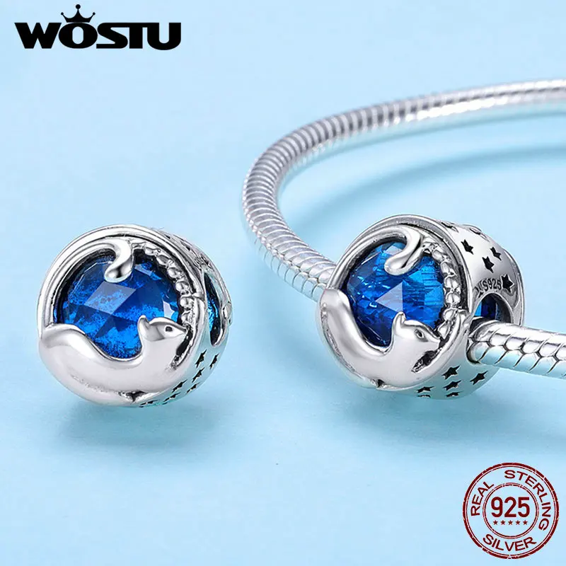 WOSTU подлинный 925 пробы Серебряный играющий котенок кошка Pet бисер Подходит DIY браслет бренд ювелирные изделия подарок CQC708