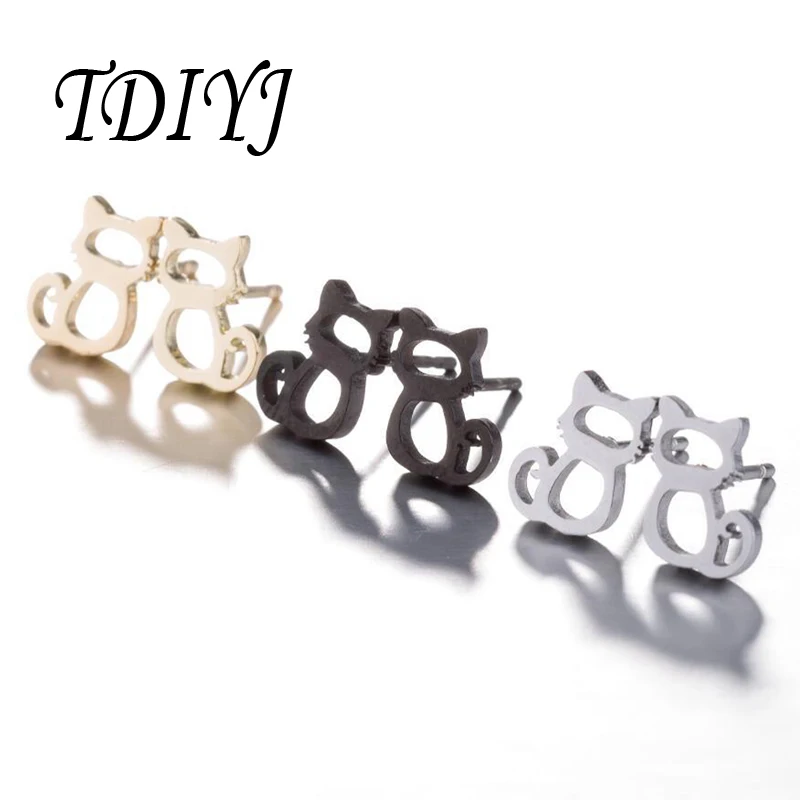 TDIYJ 3Pairs Stainless Steel Hollow Cat Earrings Women Jewelry Stud gift | Украшения и аксессуары