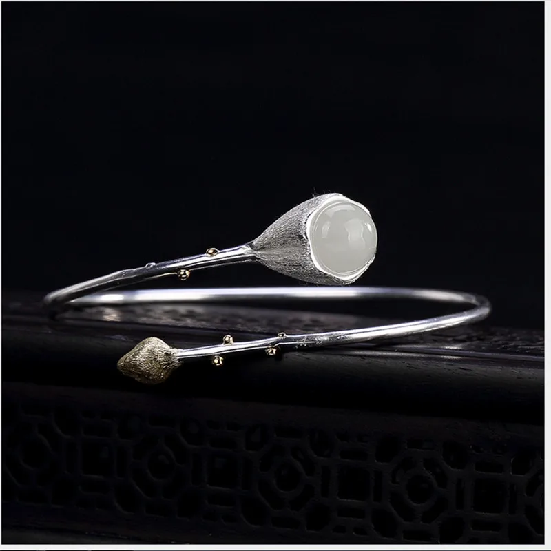 Женский браслет из серебра 100% пробы с натуральным нефритом|Гибкие и жесткие