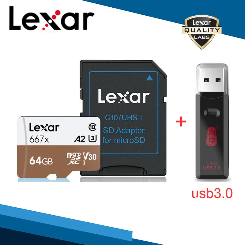 64G Card and Reader Lexar TF карта и адаптер и считыватель 256 ГБ 667x Micro SD карты Адаптеры 3,0 USB ридеры 128 ГБ SDXC карта памяти 64 Гб набор карт памяти - Емкость: 64G Card and Reader
