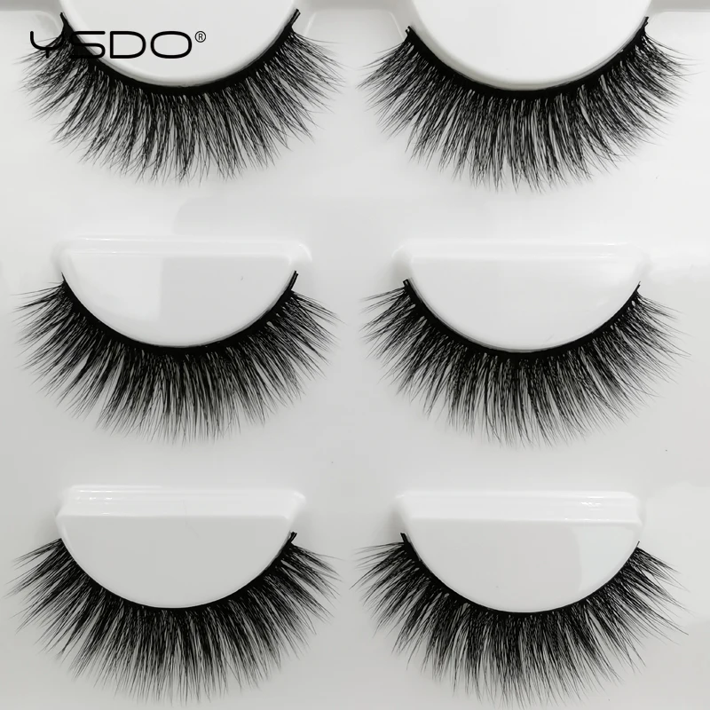 YSDO 3 pairs mink eyelashes 100% hand made soft 3d faux lashes natural false fluffy strip cilios | Красота и здоровье