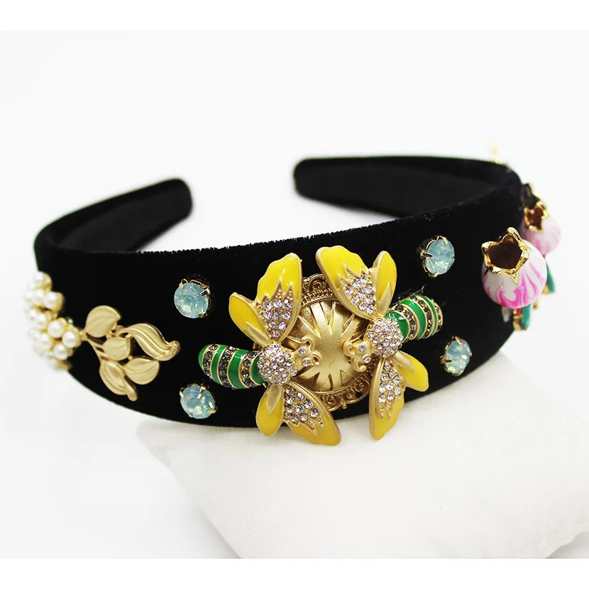 Baroque Wide Bee Headbands with Gems Jewelled Head Band Luxury New Design Party Hair Women Diamond Chic Wedding Accessories |