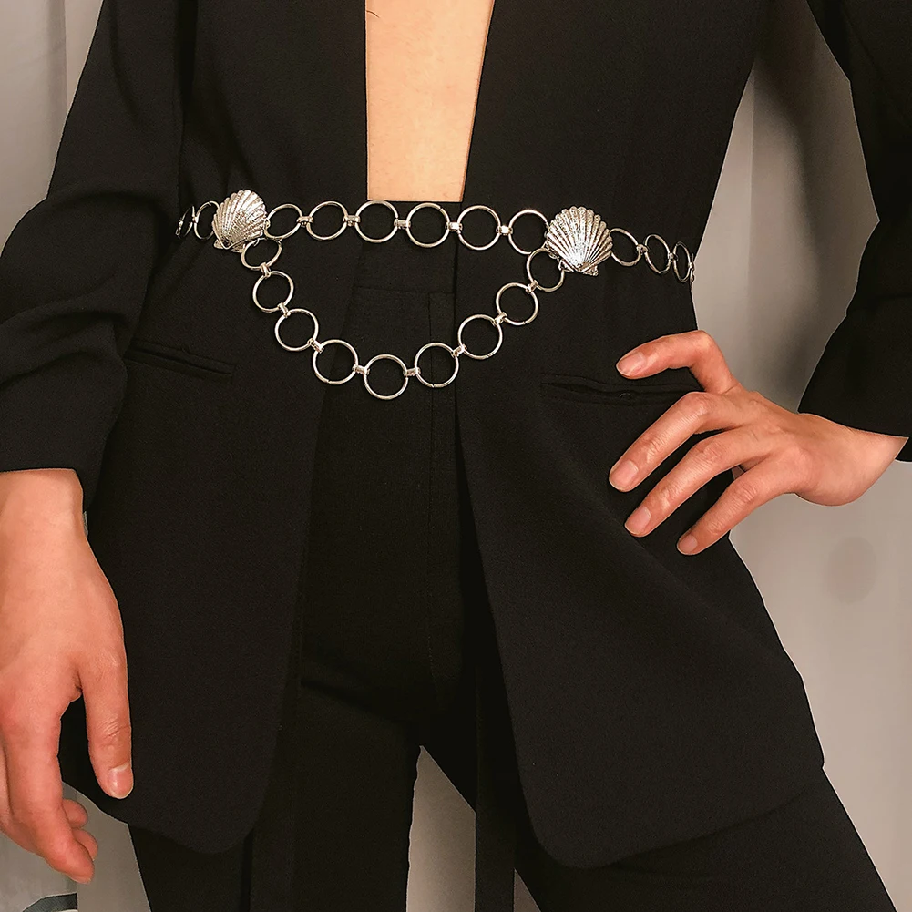 Women Scallop Waist Chain Belt Female Personality Gold Silver Circle For Dress Ladies Pendant Metal Tassel Ring Belts | Украшения и