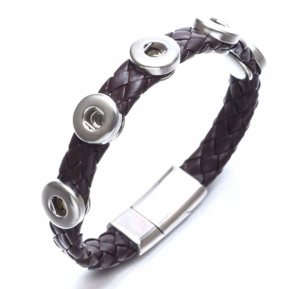 Genuine Woven Leather Magnet Snap Bracelet/Bangle Rope Bracelet Fit 12/18mm Button Jewelry SZ0494 | Украшения и аксессуары