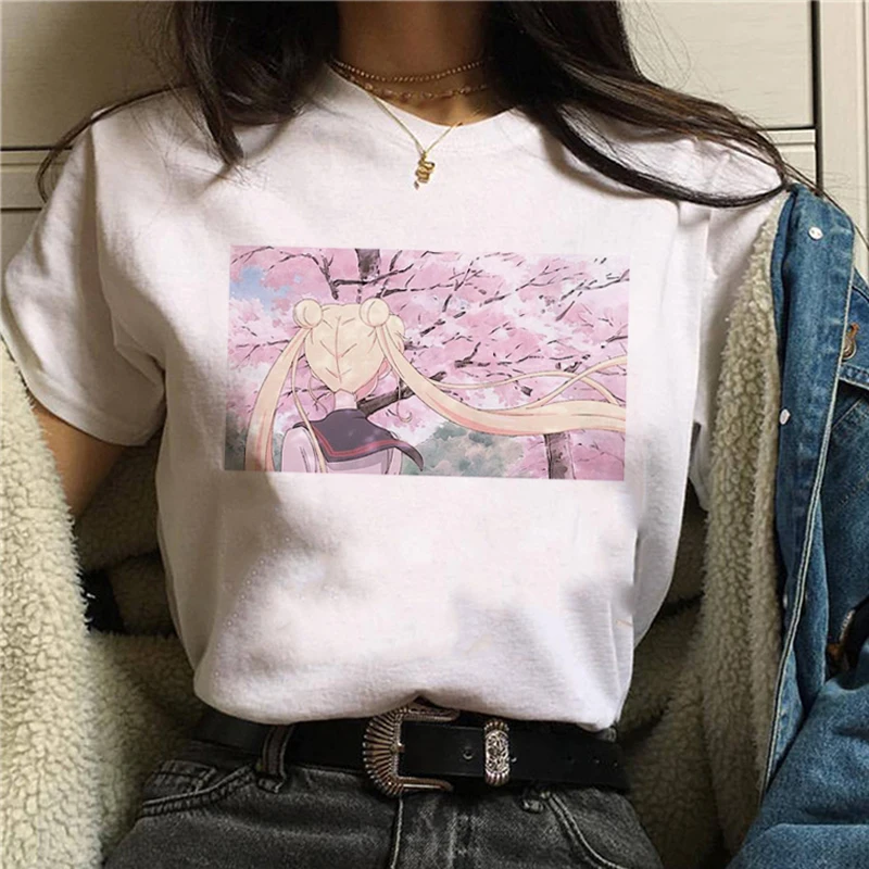 Сейлор Мун Забавный мультфильм футболка Женская Harajuku Ullzang аниме футболка 90s корейский стиль футболка Графический эстетический топ тройники Женские