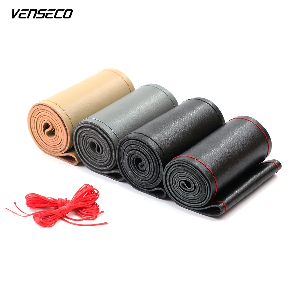 

VENSECO DIY truck genuine leather steering wheel cover soft leather durable steering cover universal 4 size fast shipment