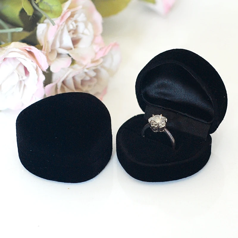 

48pcs/lot Romantic Wedding Ring Box Black Velvet Heart Shape Ring Box Jewelry Packaging Display Ring & Gift Box Free Shipping