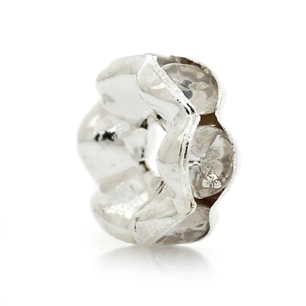 Doreen Box 100 Серебряный цвет рондели разделительные бусины Стразы бисер 6 мм