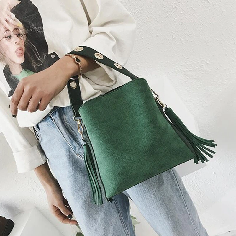 Модная скраб 2020 женская сумка-мешок винтажная сумка-мессенджер с кисточками