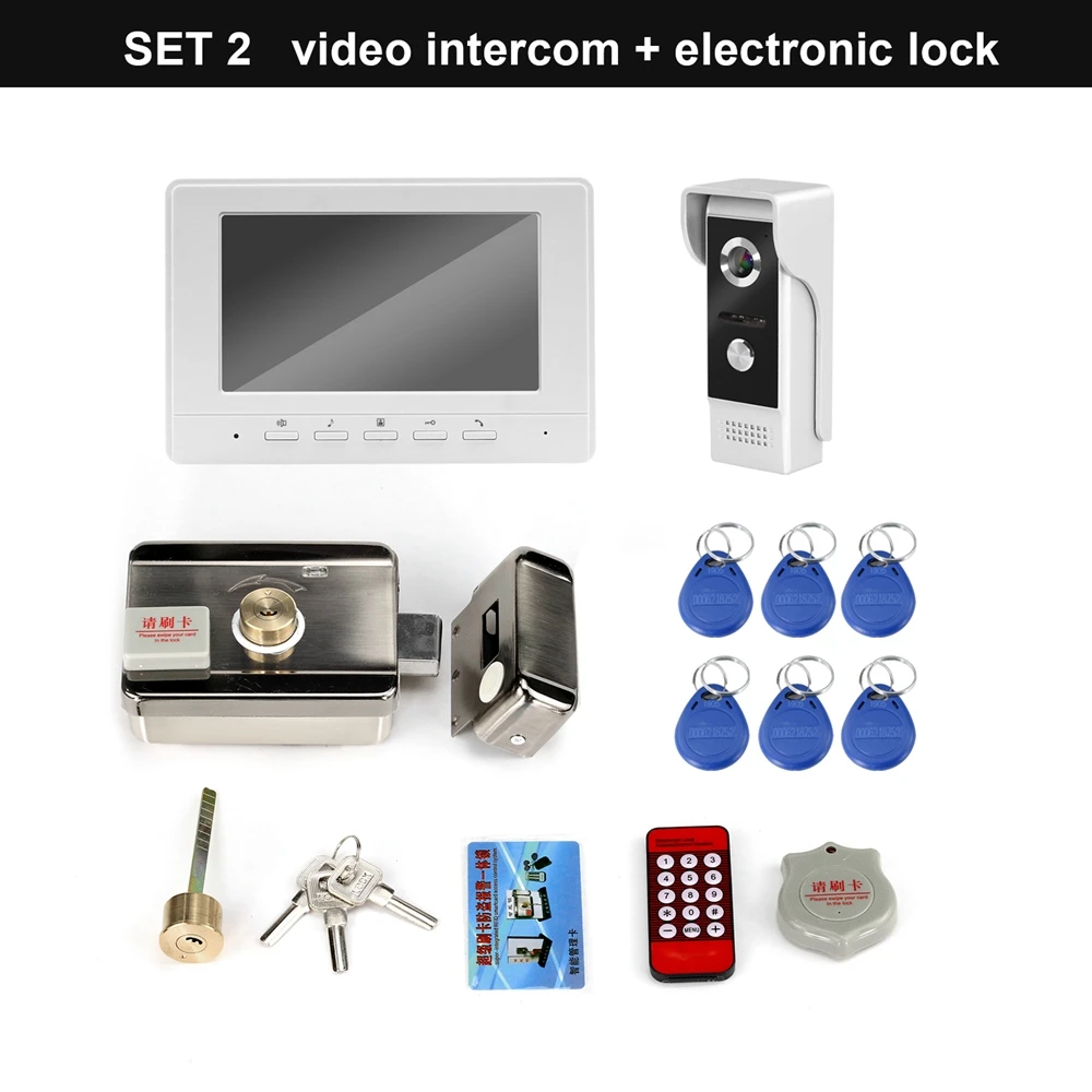 SET 2 with lock Homefong видеодомофон 7 дюймов проводной видеодомофон 1000TVL ИК дверной Звонок камера с электрическим замком для дома домофон системы - Цвет: SET 2 with lock