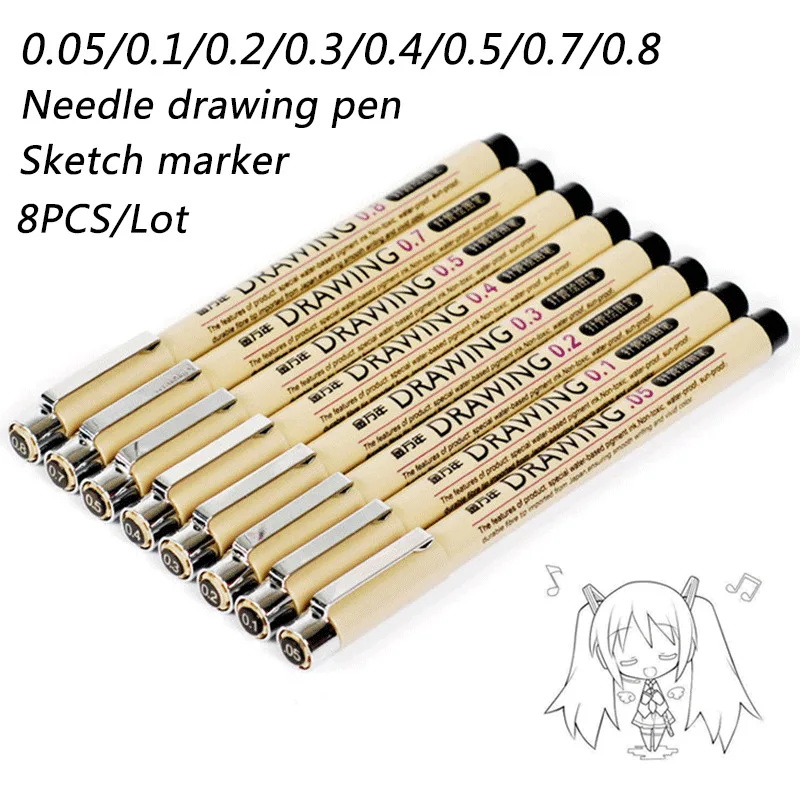 

8 Pcs Set Neelde Drawing Pen Pigma Micron Sketch Marker Pen Black Pigment Liner For Drawing Sketching Writing Hook Art Pen