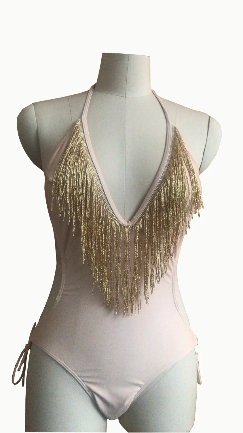 Sexy Tassel One Piece Swimsuit 2019 New Lace Up Halter Women Bandage Monokini High Cut Bathing Suit Bodysuit Beach Wear | Спорт и