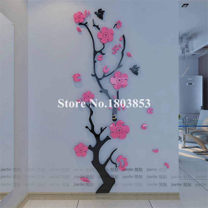 Трехмерная акриловая Настенная Наклейка с кристаллами s цветок сливы для спальни