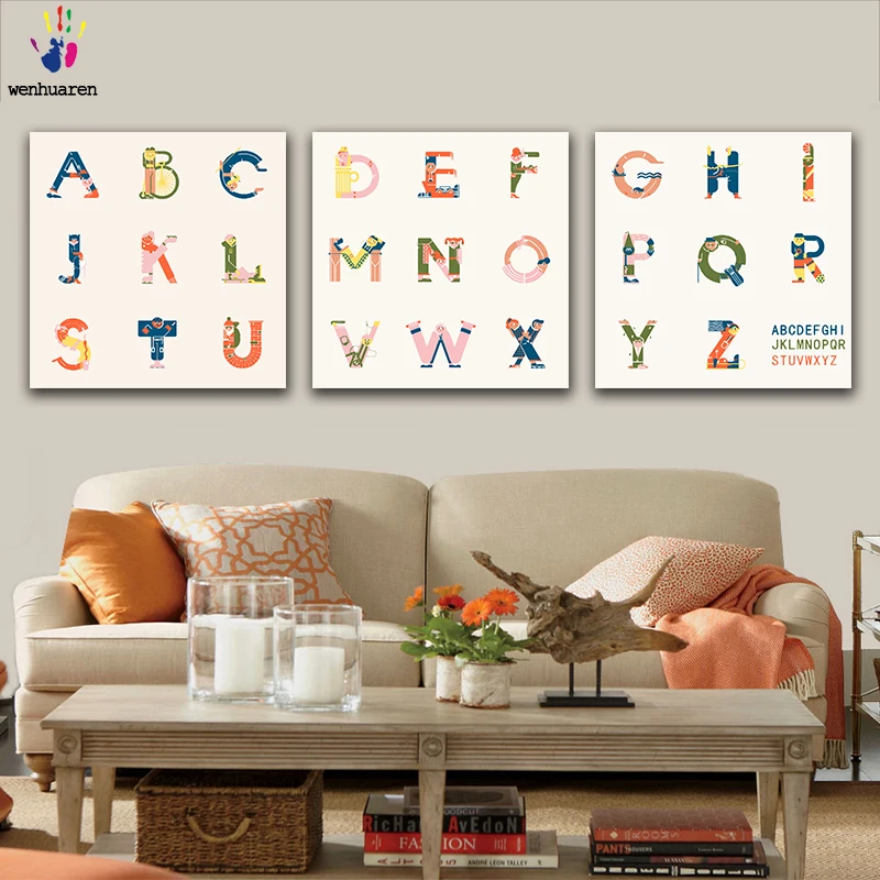DIY colorings pictures by numbers with colors English 26 letters picture drawing painting framed decor three pieces | Дом и сад