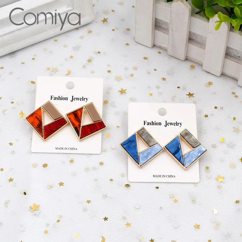 Женские милые серьги гвоздики Comiya сережки из акрила с квадратным