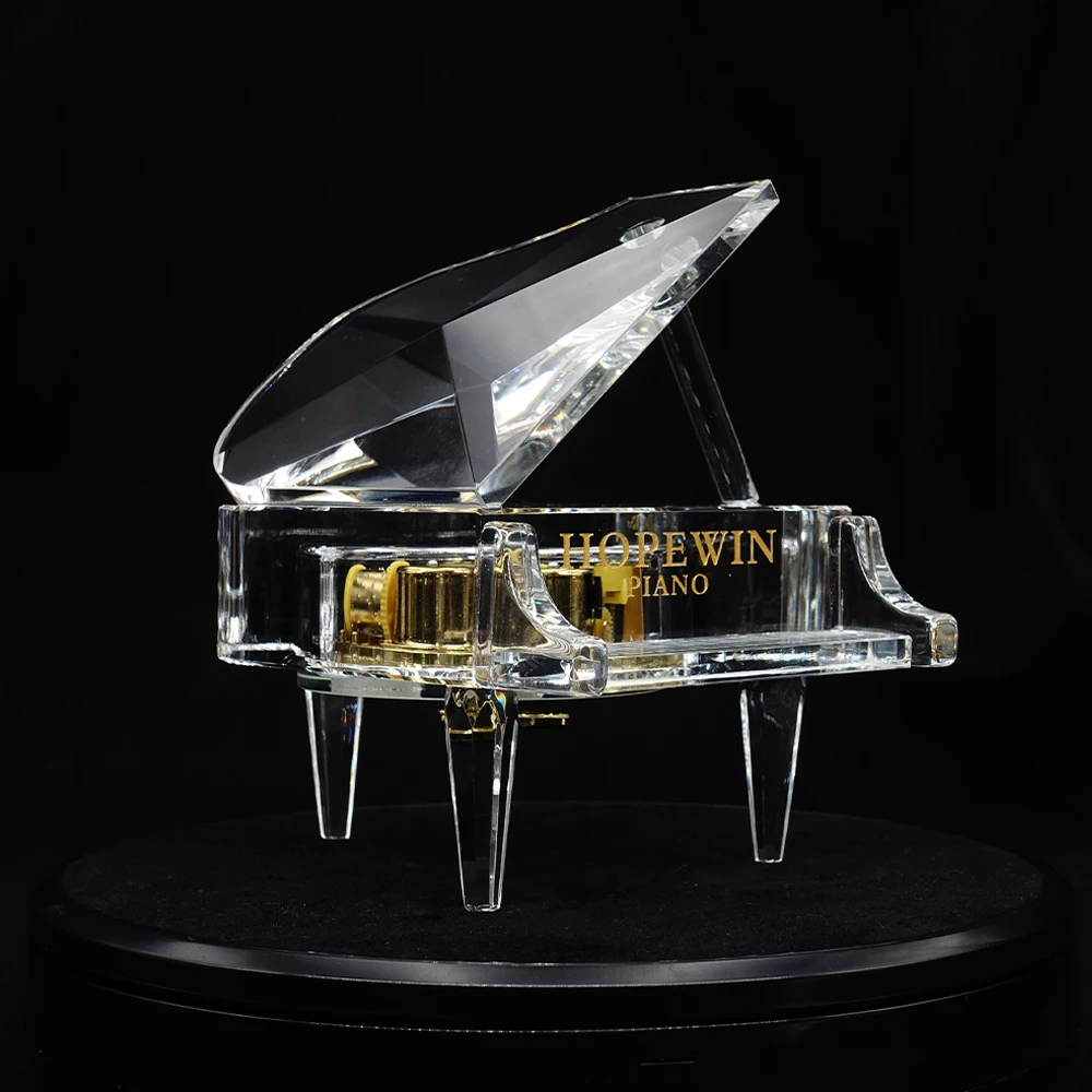 

High quality transparent k9 crystal piano music box Piano model Creative music box Valentine's Day gift decoration