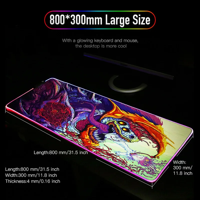800x300 большой коврик для мыши геймер USB светодиодный RGB подсветка игровой коврик для компьютерной мыши XL резиновый коврик для мыши cs go Hyper Beast для ПК ноутбука