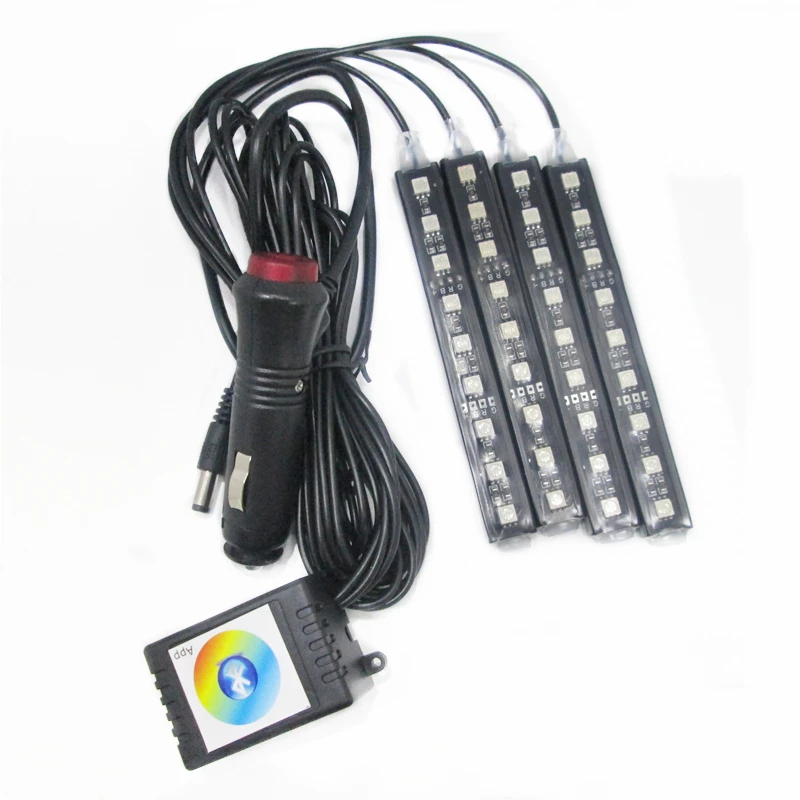 

16 Colors Sound Activated RGB Cell Phone App Control Car LED Interior Decoration lighting LEDs Decorative Atmosphere Lamp Charge
