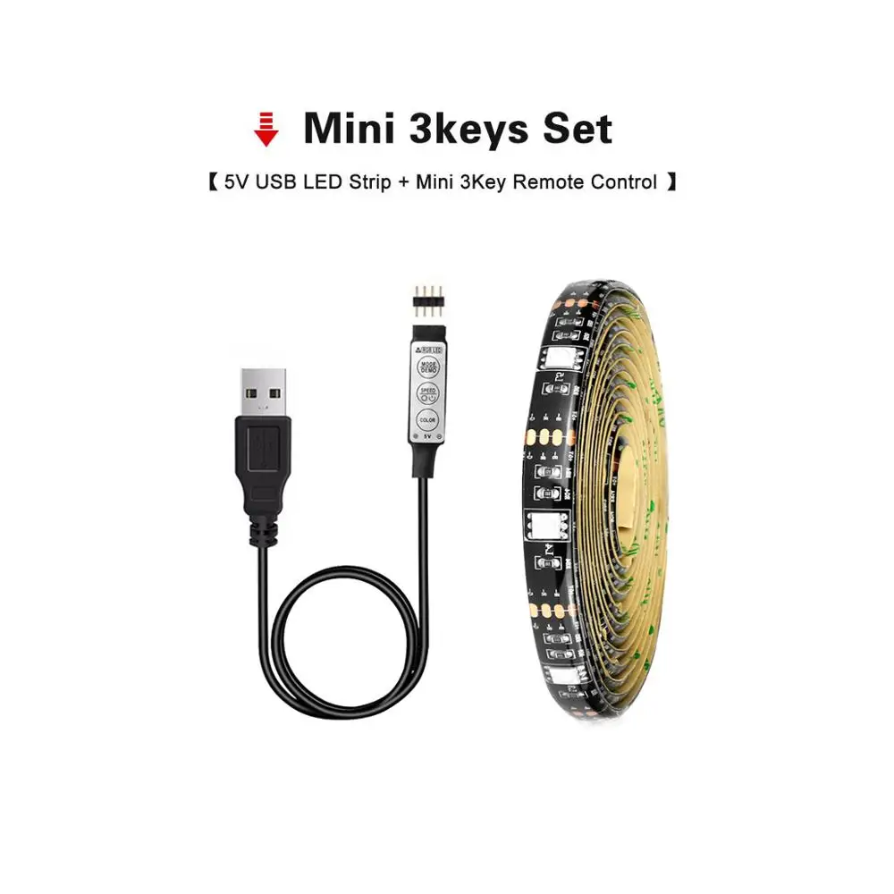 Black PCB mini 3keys DC 5 В 5050 SMD RGB USB СВЕТОДИОДНЫЙ светильник лента 1 м 2 м 3 м 4 м 5 м USB зарядное устройство светодиодный светильник 3 ключа 17key 24key RGB пульт дистанционного управления - Испускаемый цвет: Black PCB mini 3keys