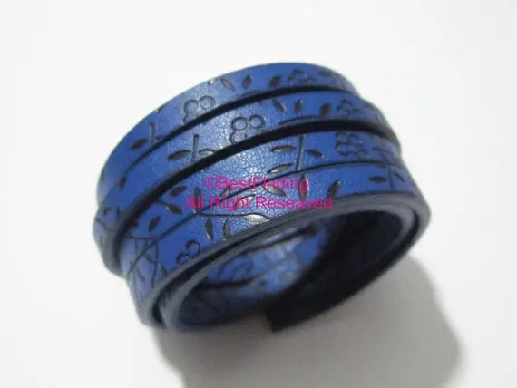 5x2 мм синий гравированный Лавандовый кожаный шнур 5 плоский | Украшения и