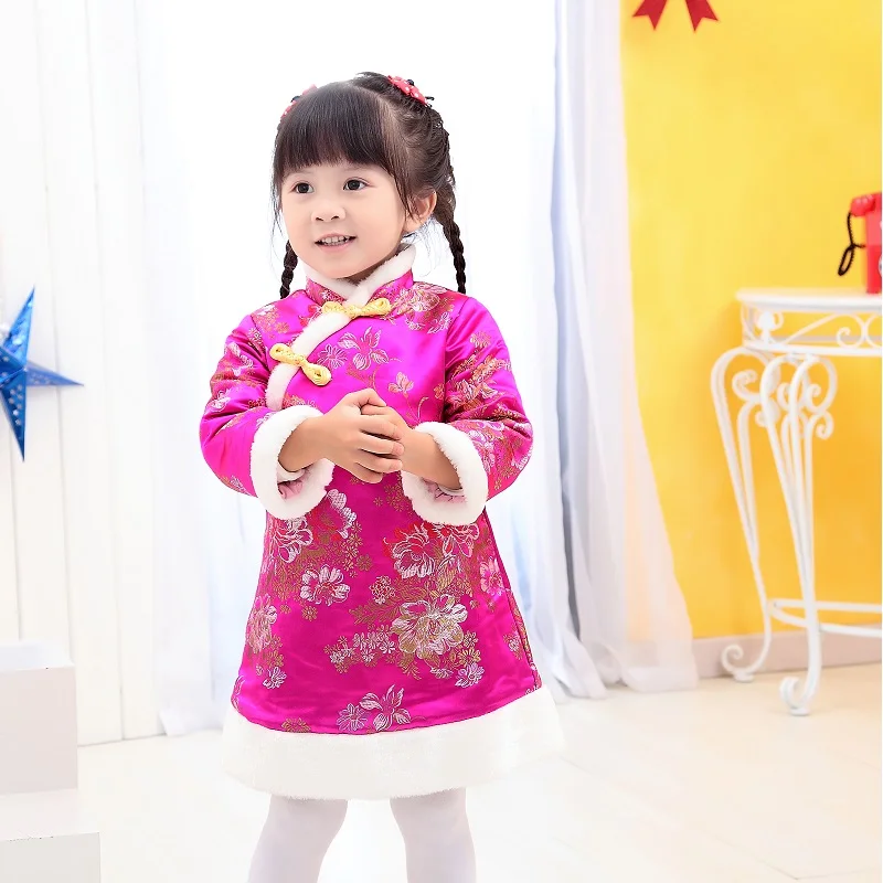 

Baby Girls Dress Coat Children Outfits Tang Suit Red Peony Down Jacket