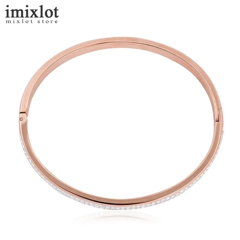 Imixlot 2 ряда Rhinestone Золото Цвет Нержавеющая сталь браслет манжеты любовь Жесткий