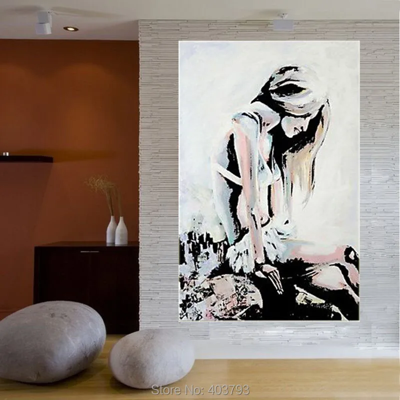 Ручная роспись Современная картина маслом Люди Голая девушка с длинными