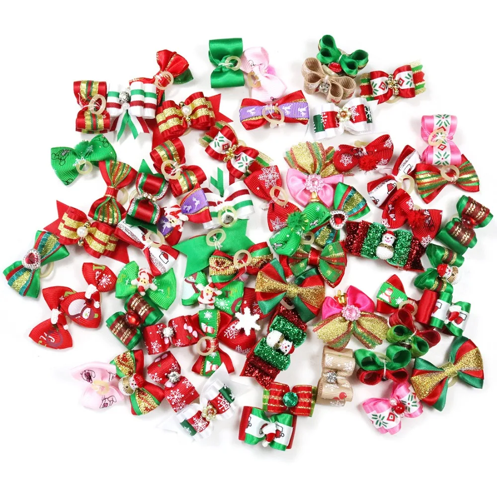 50pcs/lot Christmas Pet Dog Puppy Cat Hair Bows Dog Hair Accessories Grooming Bows Pet Supplies