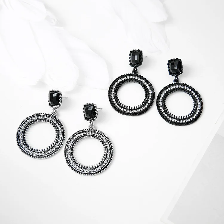 Classic Crystal Round Women Dangle Earrings Long Circle For Drops Exaggerated | Украшения и аксессуары