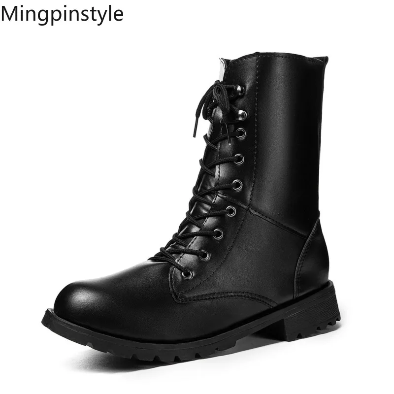 Mingpinstyle/2018 г. Осенне зимние женские ботинки армейские черные мотоботы с