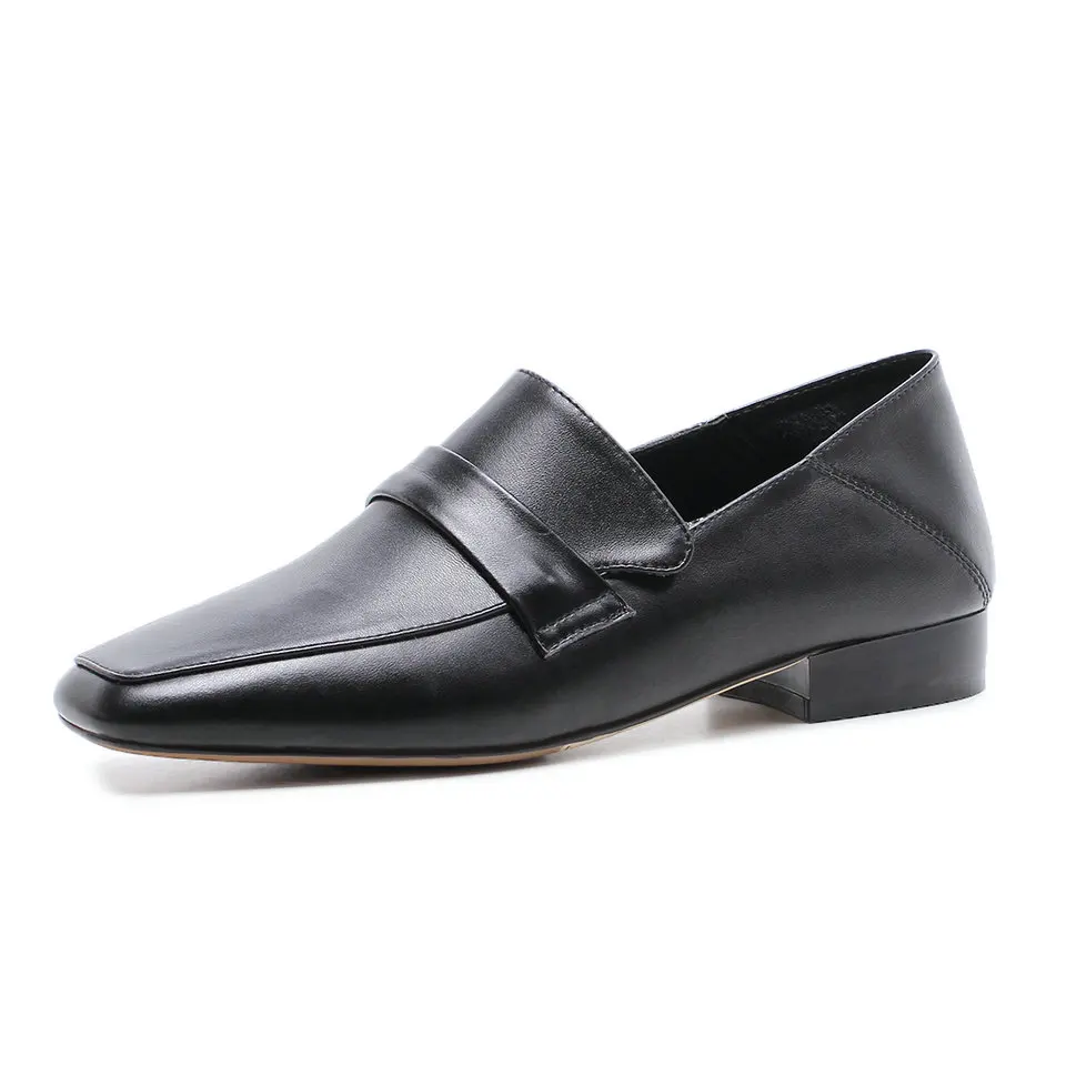 EshtonShero Women's Shoes Flats Genuine Leather+PU Flat Heels Summer Slip On Pointed Toe Black Ladies Loafers Size 34-40 | Обувь