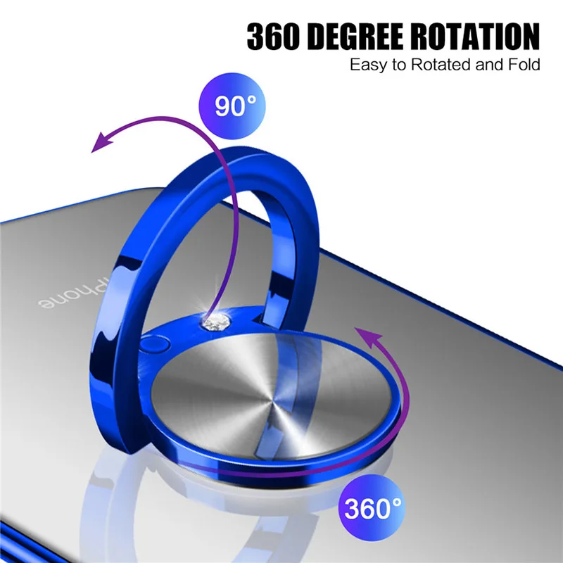 Shockproof For iPhone X XS Max XR 6 7 8 6s Plus Case Slim Plating Clear Transparent Hard PC Cover 360 Magnetic Ring Holder Stand |