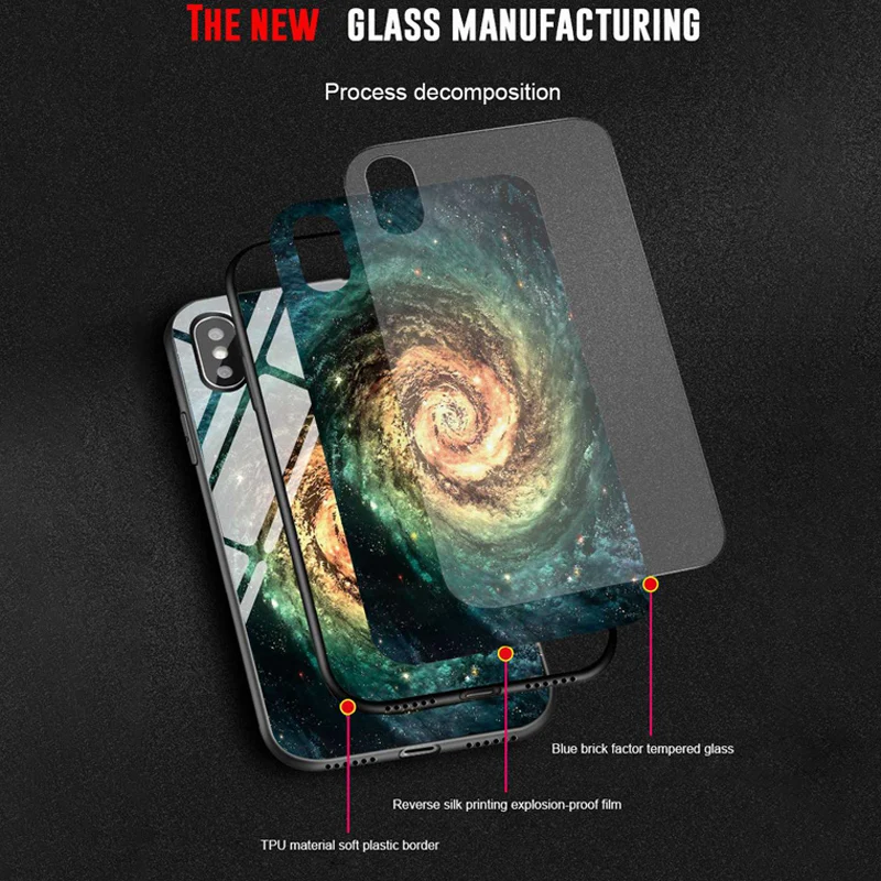 Luxury tempered glass case for iPhone XS Max silicone space patterned phone cover XR X 8 7 6 6s plus fitted coque |