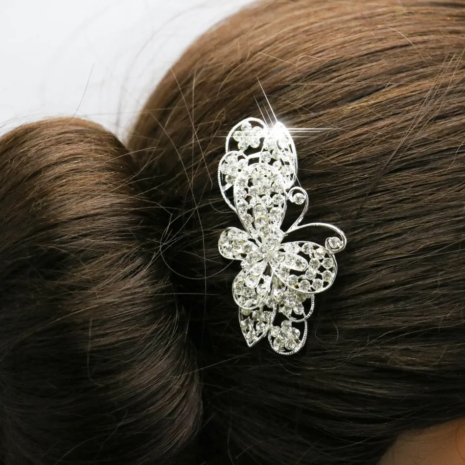 Цветочная шпилька для волос со стразами в форме бабочки гребень с листьями