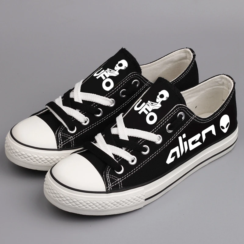 E-LOV Space Alien Design Flat Canvas Shoes Women Tenis Espadrilles Low Top Solid White Black Casual Walking Shoe Footwear | Обувь