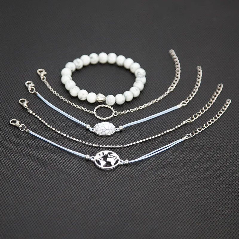 Rinhoo Retro Bracelet Sets Map Heart Love Women Bead Gem Leather Chain Set Personality Girl Beach Gift | Украшения и аксессуары