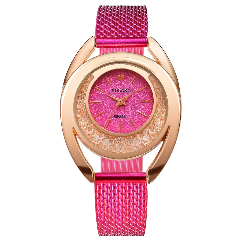 Hot Pink Женские повседневные кварцевые часы YOLAKO с пластиковым кожаным ремешком, Женские Аналоговые наручные часы bayan kol saati, новинка - Цвет: Hot Pink