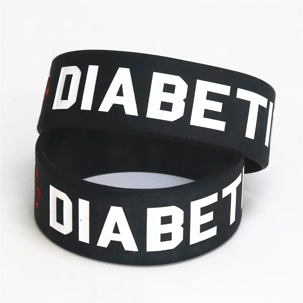LUKENI Fashion 1PC Black Color Medical Diabetic 1 Inch Wide Silicone Bracelet Wristbands Armband Nurse Bangles Adult Size SH087 | Украшения