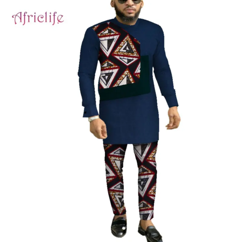 9 Высокое качество Лидер продаж Африканский принт 2 шт. мужские комплекты Топ dashiki и брючный комплект размера плюс традиционная африканская одежда WYN883 - Цвет: 9