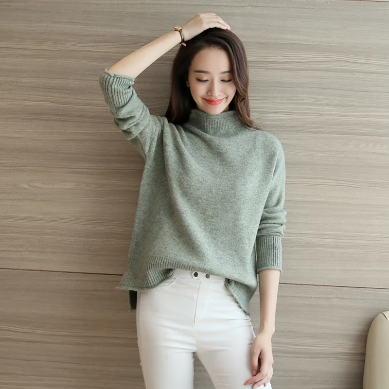 2019 Lcybhe Autumn and winter new style fairy jacket with half-high collar sweater open-forked knitted sweater-0970cphy | Женская одежда