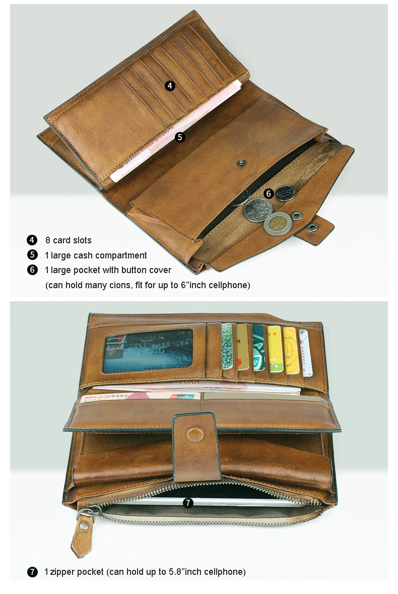 Винтажный Модный мужской кошелек из натуральной кожи клатч Длинный сумка для